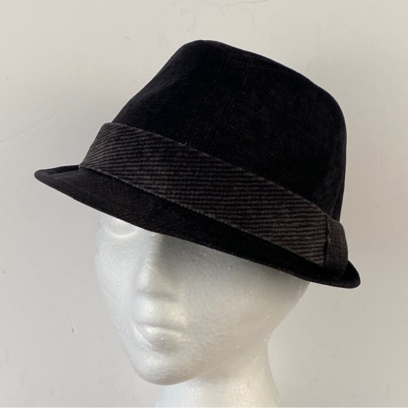 Fedora wool blend hat hatband corduroy wool s/m menswear men Black gray grey - Picture 7 of 9